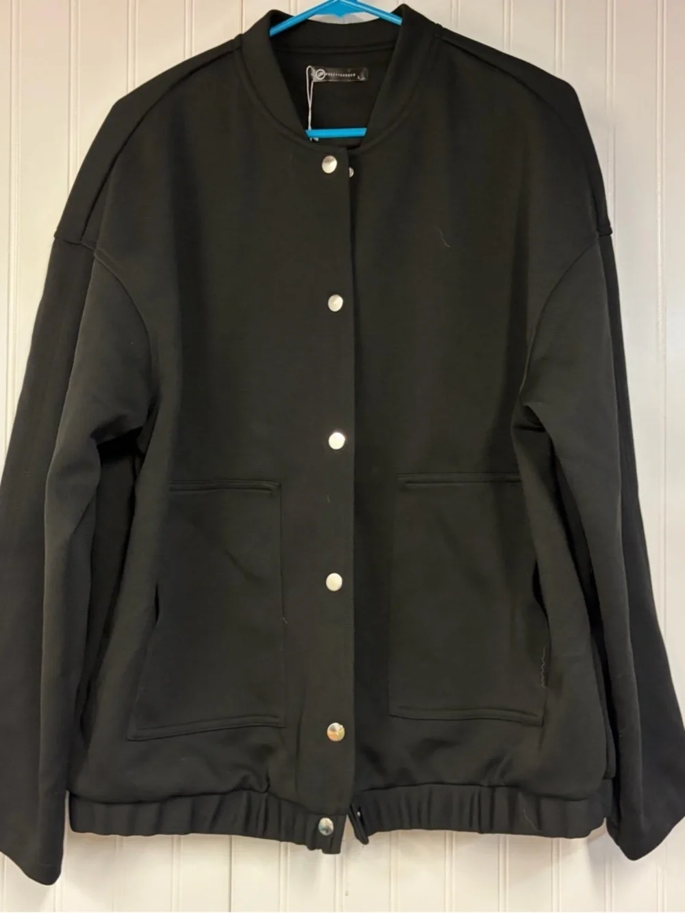 Pretty Garden Black Snap-Front Bomber Jacket Large NWT